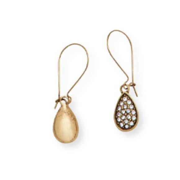 BAILEY Retired Premier Designs Reversible Gold Tone Dangle Earrings w CZ Crystal - Picture 1 of 11